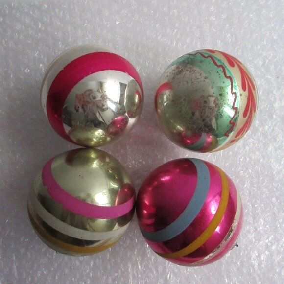 Shiny Brite Striped Glass Christmas Ornaments Set of 8 Pink Gold 1.75" - 2" Vtg - Picture 8 of 16